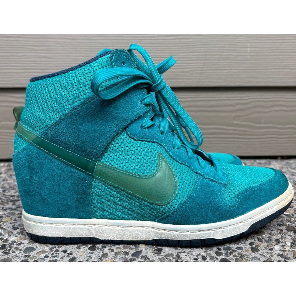 Nike Dunk Sky Hi Mesh Night‎ Factor Teal Suede Hidden Wedge Sneakers 644877-300